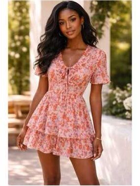 Zara Pink Floral Tiered Romper
